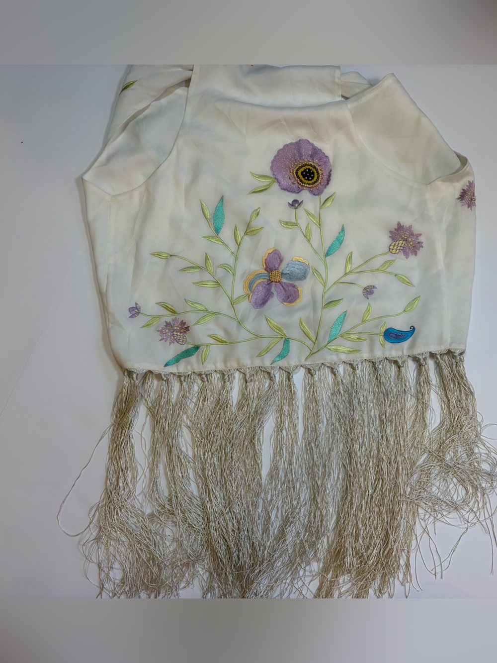 Forte Forte Embroidered Fringe Wrap Top | Ivory | Size 2 | Italian Luxury - Picture 8 of 16